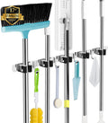 5 Holders+4 Hooks Broom Holder Wall Mounted Stainless Steel Mop Holder