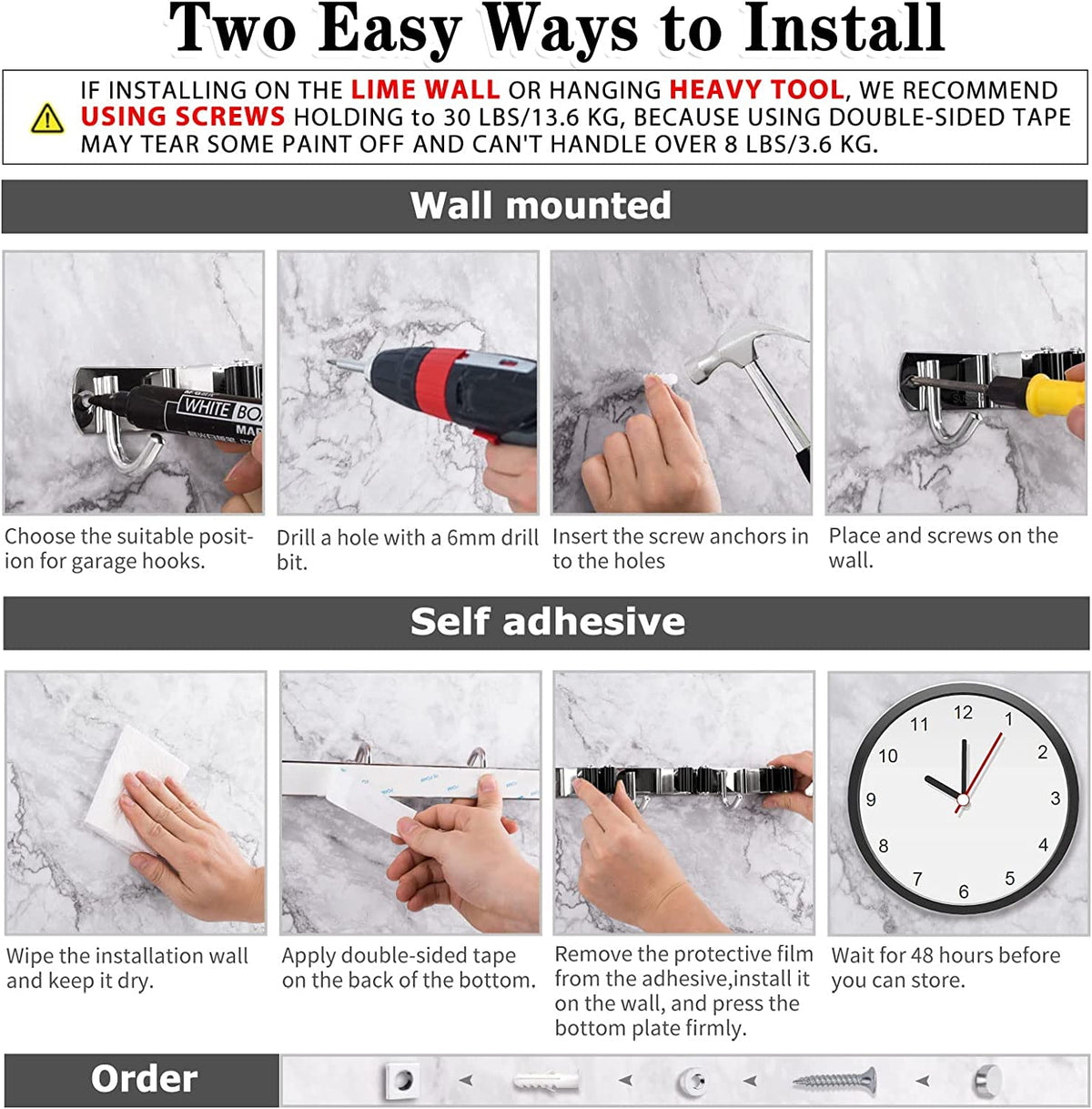 5 Holders+4 Hooks Broom Holder Wall Mounted Stainless Steel Mop Holder